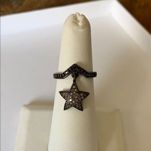 Genuine Black diamond / white diamond ring (5 1/2)